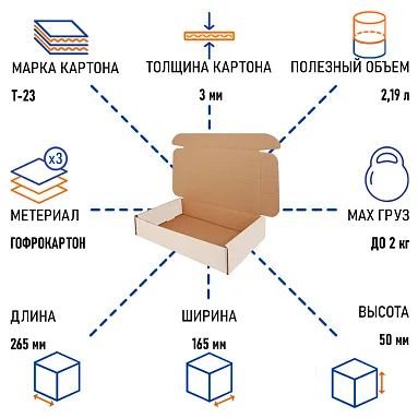 Почтовый короб тип "Е", 265х165х50 мм, Т-23 белый/бурый