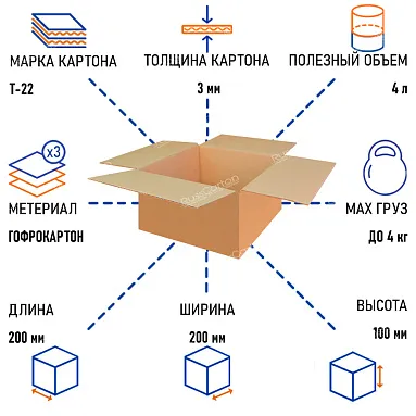 Картонная коробка 200х200х100 мм, Т-22 бурый