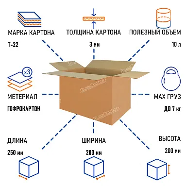 Картонная коробка 250х200х200 мм, Т-22 бурый