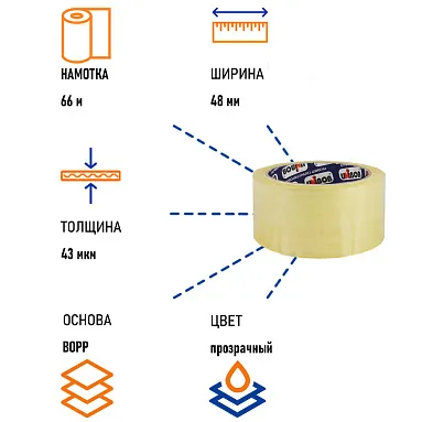 Клейкая лента упаковочная Unibob® 500 прозрачная 48 мм х 66 м, толщина 43 мкм 