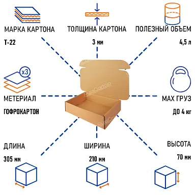 Картонный короб №70, 305х210х70 мм, Т-22 бурый