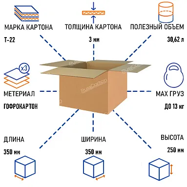 Картонная коробка 350х350х250 мм, Т-22 бурый