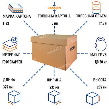 Картонная коробка архивная А4 325х235х235 мм, Т-23 бурый