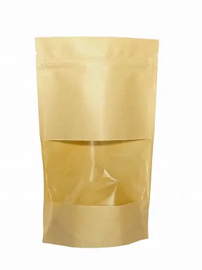 Пакет Дой-пак  бумажный с zip lock и прозрачным окном 7 см, 10,5х 3 х18,5 см, 50 шт/уп.