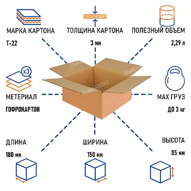 Картонная коробка 180х150х85 мм, Т-22 бурый