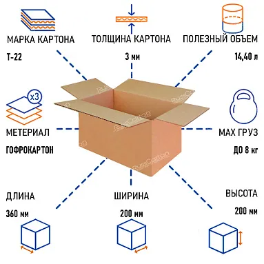 Картонная коробка 360х200х200 мм, Т-22 бурый