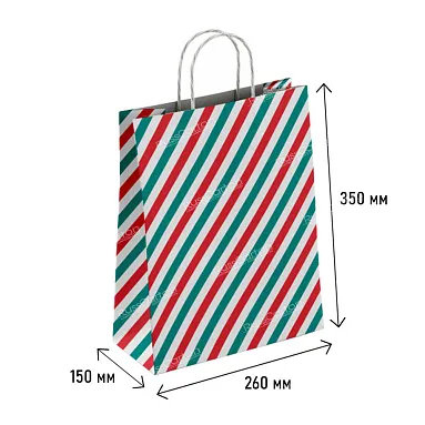 Крафт пакет с кручеными  ручками (широкая полоса), 35х26х15 см
