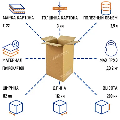 Картонная коробка 112х112х200 мм, Т-22 бурый