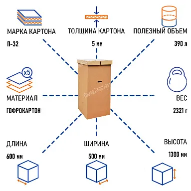 Гардеробный короб №15 с крышкой (большой), 600х500х1300 мм