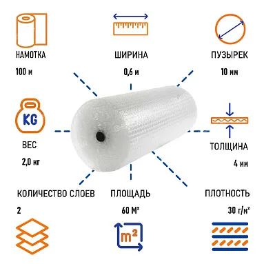 Пленка воздушно пузырчатая "Бизнес" двухслойная, 0.6 х 100 м