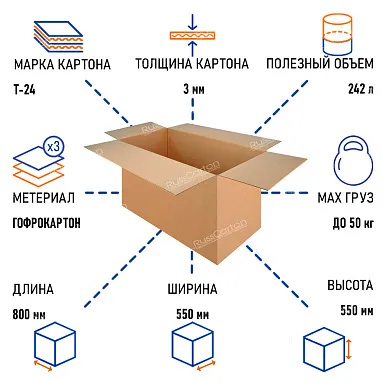 Картонная коробка 800х550х550 мм, Т-24 бурый