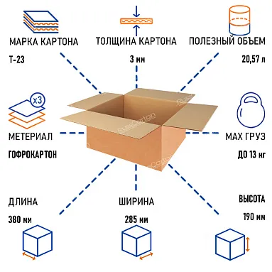 Картонная коробка 380х285х190 мм, Т-23 бурый