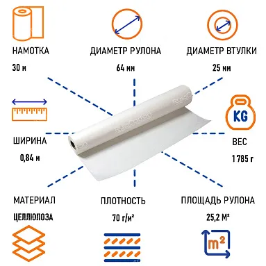 Бумага крафт белая, рулон 0.84 х 30 м