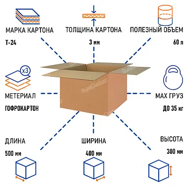 Картонная коробка 500х400х300 мм, Т-24 бурый