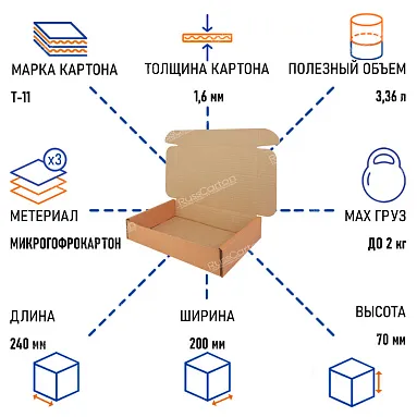 Картонный короб РС-240, 240х200х70 мм, Т-11 бурый