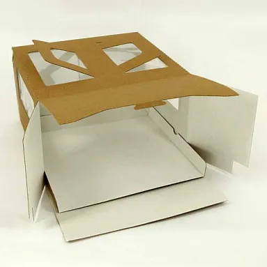Коробка для торта 2 кг, бурая, ручка&окно, 300х300х170 мм