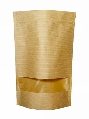 Пакет Дой-пак  бумажный с zip lock и прозрачным окном 4 см, 20х4,5х30 см, 50 шт/уп.