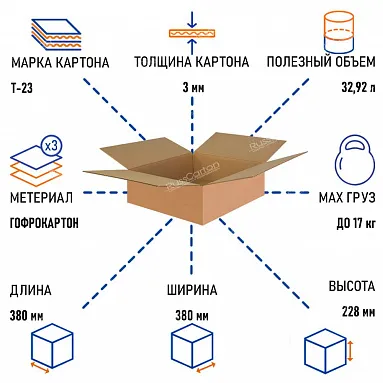 Картонная коробка 380х380х228 мм, Т-23 бурый