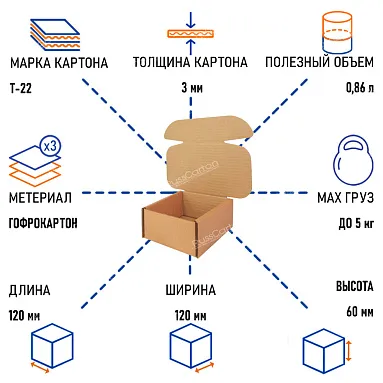 Картонный короб КС-4, 120х120х60 мм, Т-22 бурый