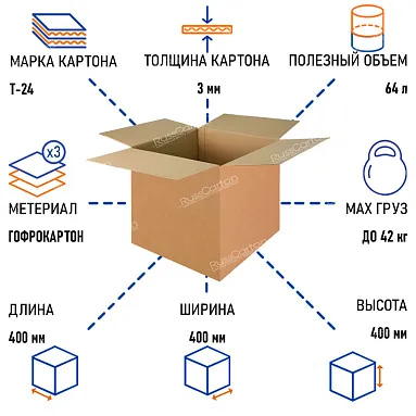 Картонная коробка 400х400х400 мм, Т-24 бурый