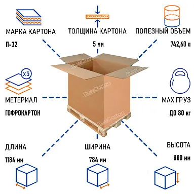 Паллетный короб 1184х784х800 мм, П-32 бурый