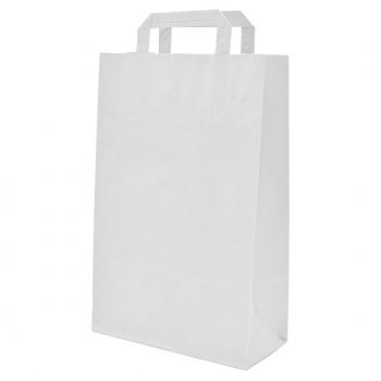 Бумажный пакет белый с плоскими ручками, 33х22х9 см
