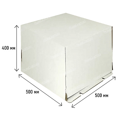 Коробка для торта 10 кг, белая, сплошная, 500х500х400 мм
