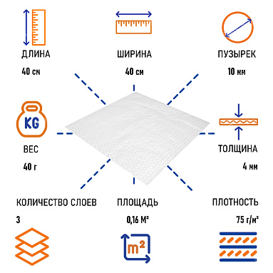 Лист воздушно пузырчатой пленки, 40х40 см У