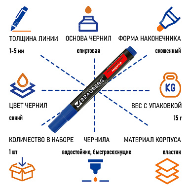 Маркер перманентный BRAUBERG "Contract", СИНИЙ,  1-5 мм