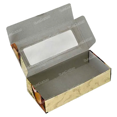 Коробка для пирожных с окном, полноцветная, 210х100х50 мм