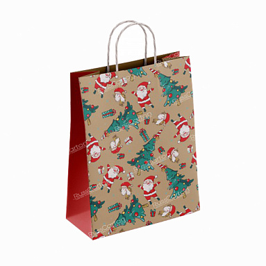 Крафт пакет с кручеными  ручками «Елкопад», 35х26х15 см