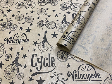 Бумага крафт "Велосипеды черные Cycle", 0.6х10 м