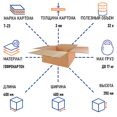 Картонная коробка 400х400х200 мм, Т-23 бурый