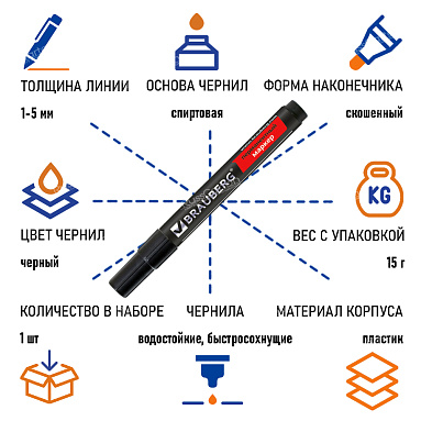 Маркер перманентный BRAUBERG "Contract", ЧЕРНЫЙ, 1-5 мм