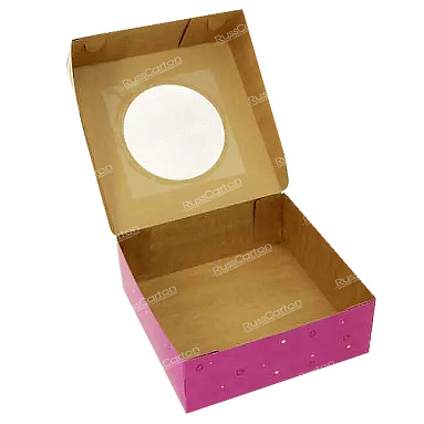 Коробка для пирожных с окном, полноцветная, 220х220х80 мм