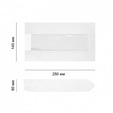 Бумажный пакет с окном 6 см с плоским дном, 25х14х6 см, белый