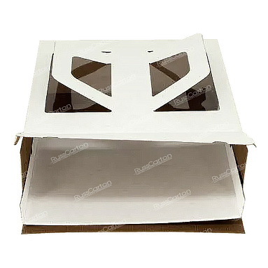 Коробка для торта 1.6 кг, белая, ручка&окно, 300х300х100 мм