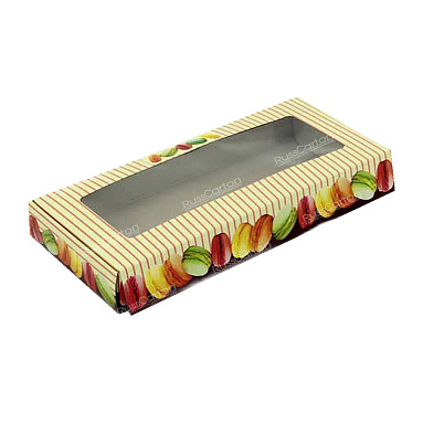 Коробка для пирожных с окном, полноцветная, 260х120х38 мм