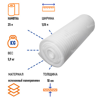 Вспененный полиэтилен НПЭ 10 мм, 25х1.05 м