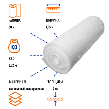 Вспененный полиэтилен НПЭ 4 мм, 50х1.05 м