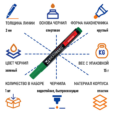 Маркер перманентный BRAUBERG "Contract", ЗЕЛЕНЫЙ, 3 мм