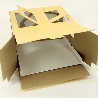 Коробка для торта 2 кг, бежевая, ручка&окно, 300х300х170 мм