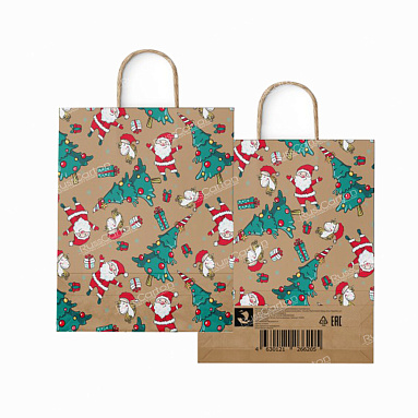 Крафт пакет с кручеными  ручками «Елкопад», 35х26х15 см