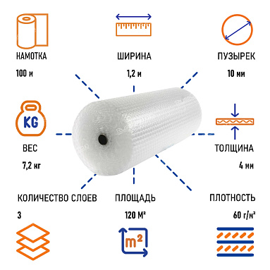 Пленка воздушно пузырчатая "Стандарт плюс" трехслойная, 1.2 х 100 м