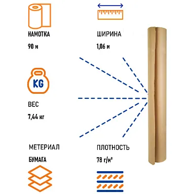 Бумага крафт мешочная, рулон 1.06х90 м (78г/м2)